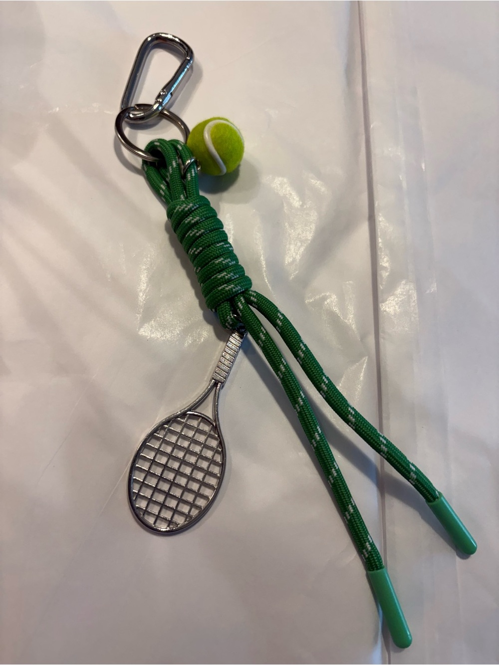 Tennis Racket Keychain with Green Cord and Mini Ball